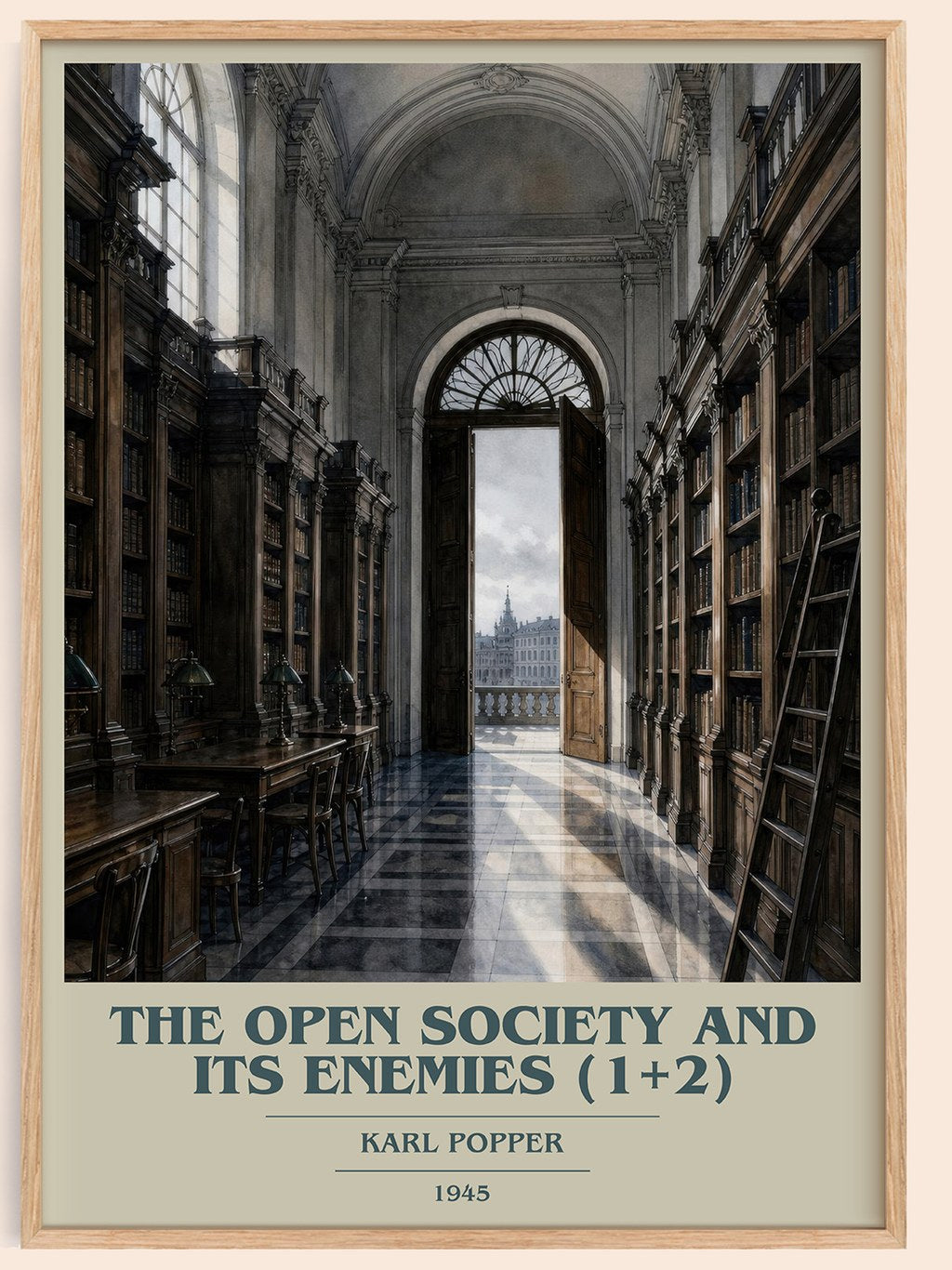 The Open Society and Its Enemies (1+2) book cover book poster by Karl Popper – framed literary art print
