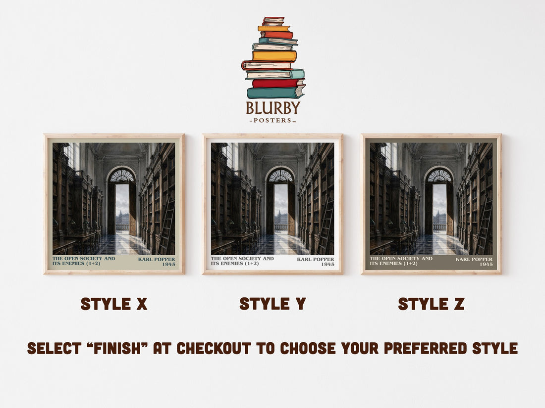 The Open Society and Its Enemies (1+2) literary print in frame leaning in hallway – philosophy wall art (mockup)