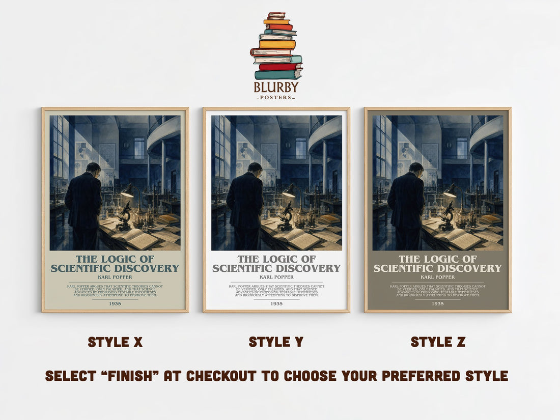 The Logic of Scientific Discovery bookish print in frame leaning in hallway – philosophy wall art (mockup)