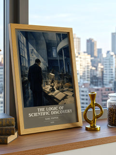 The Logic of Scientific Discovery book cover print framed by window – literary home decor