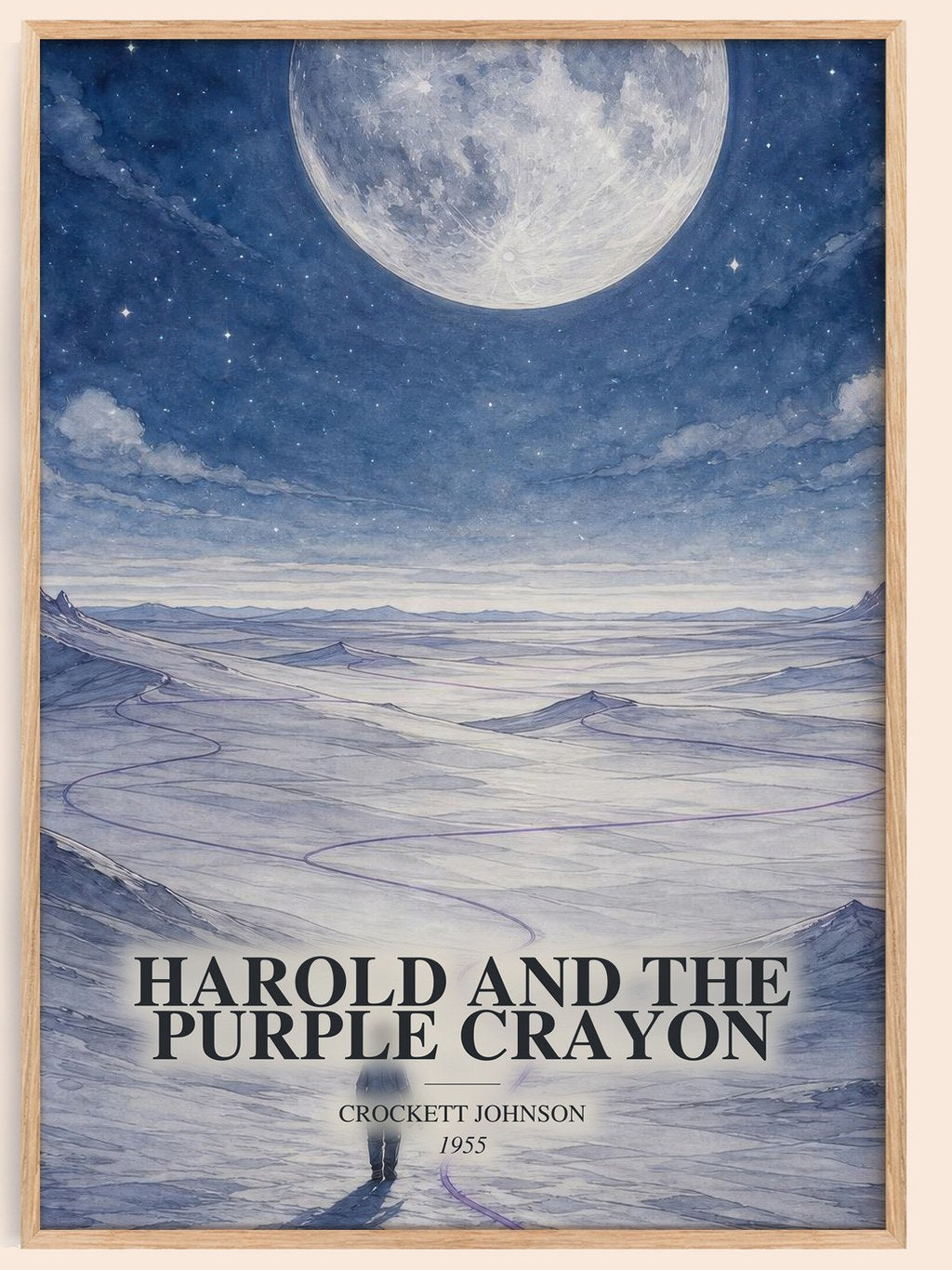 Harold and the Purple Crayon watercolour book poster by Crockett Johnson – framed literary art print