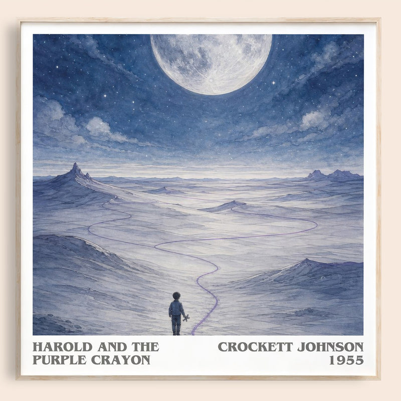 Harold and the Purple Crayon literary book poster by Crockett Johnson – framed literary art print