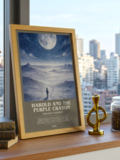 Harold and the Purple Crayon bookish print framed by window – literary home decor