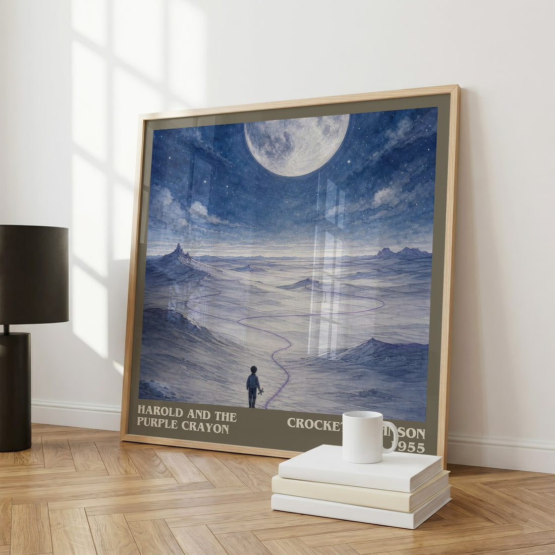Harold and the Purple Crayon literary print framed by window – literary home decor