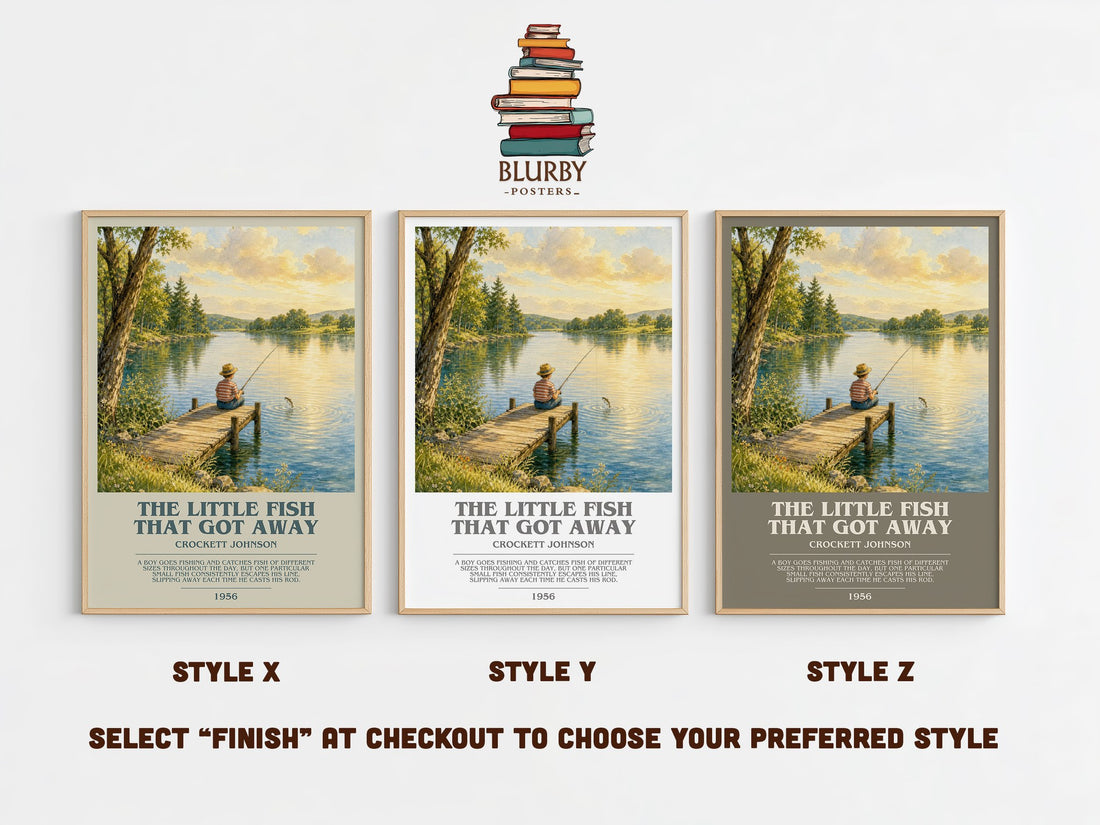 The Little Fish That Got Away bookish print in frame leaning in hallway – childrens wall art (mockup)