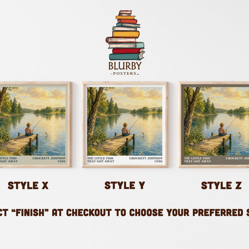 The Little Fish That Got Away literary print in frame leaning in hallway – childrens wall art