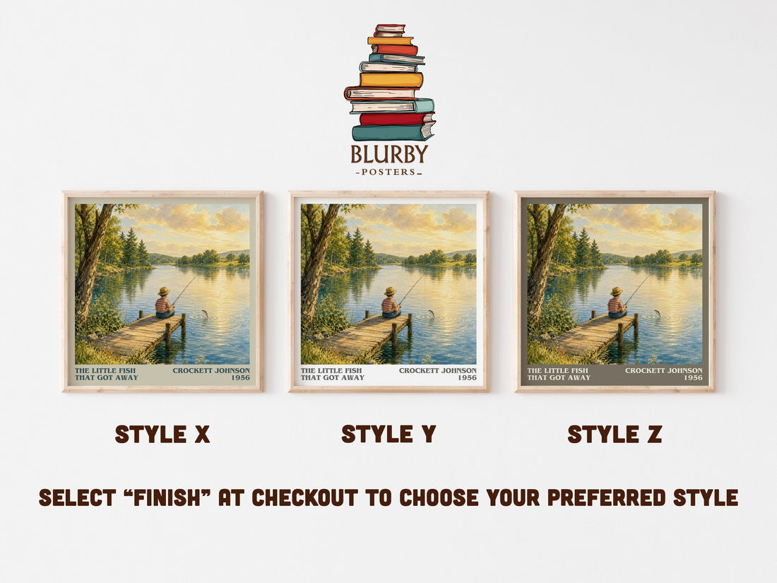 The Little Fish That Got Away literary print in frame leaning in hallway – childrens wall art (mockup)