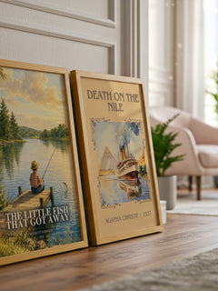 The Little Fish That Got Away watercolour print framed by window – literary home decor