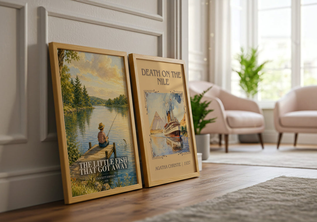 The Little Fish That Got Away watercolour print framed by window – literary home decor