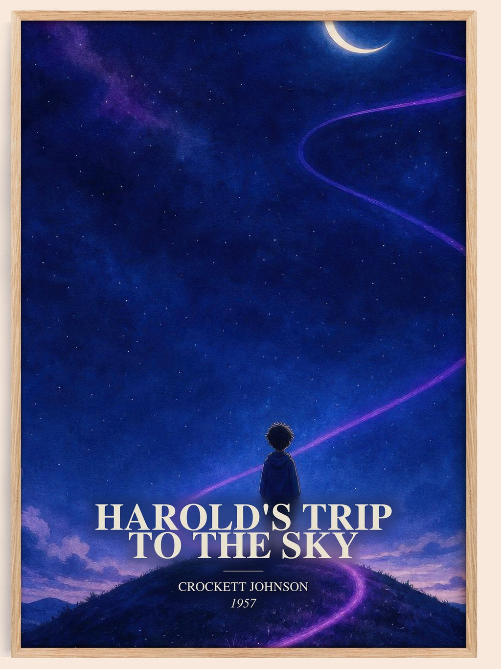 Harold's Trip to the Sky watercolour book poster by Crockett Johnson – framed literary art print
