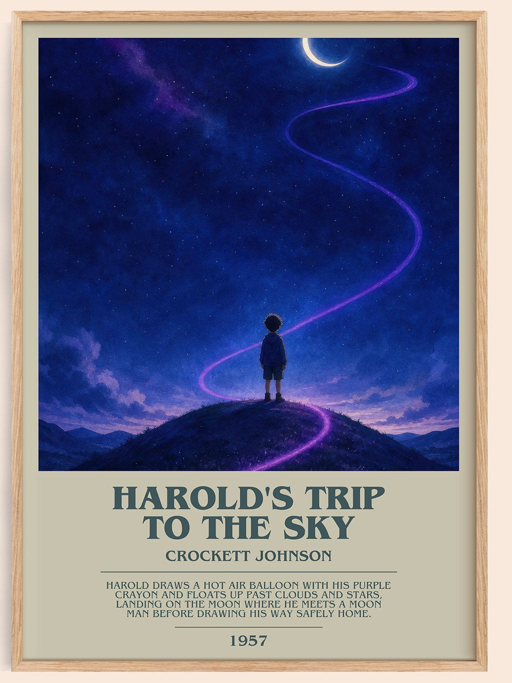 Harold's Trip to the Sky bookish book poster by Crockett Johnson – framed literary art print