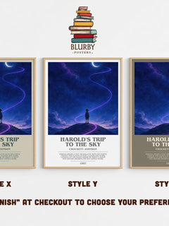Harold's Trip to the Sky bookish print in frame leaning in hallway – childrens wall art