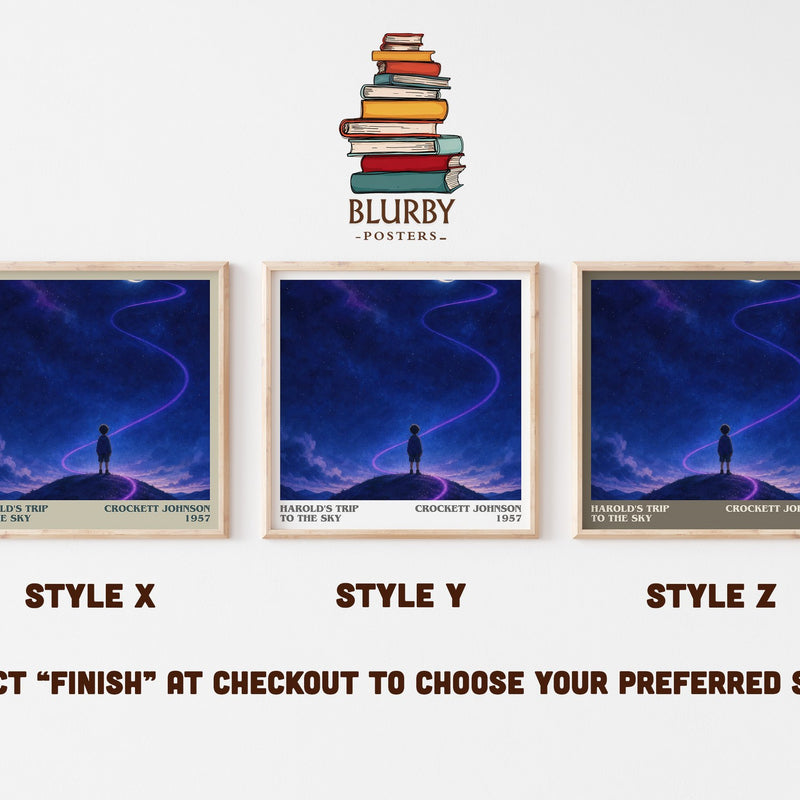 Harold's Trip to the Sky literary print in frame leaning in hallway – childrens wall art