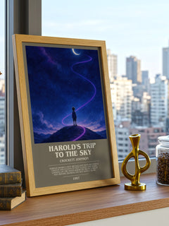 Harold's Trip to the Sky bookish print framed by window – literary home decor