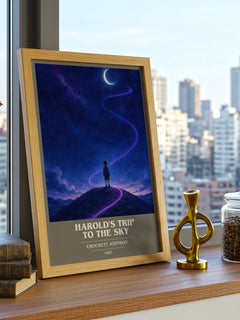 Harold's Trip to the Sky book cover print framed by window – literary home decor