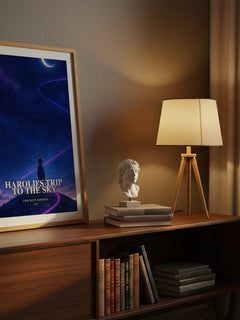 Harold's Trip to the Sky watercolour print on bookshelf – Crockett Johnson fan gift