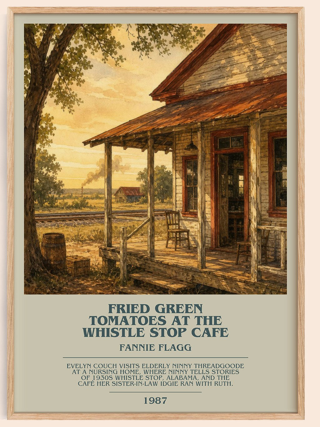 Fried Green Tomatoes at the Whistle Stop Cafe bookish book poster by Fannie Flagg – framed literary art print