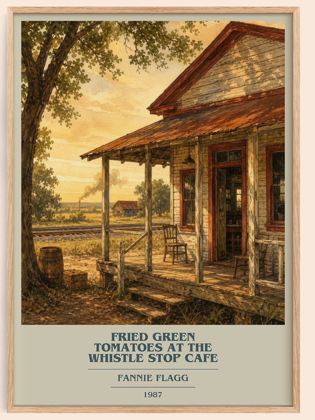 Fried Green Tomatoes at the Whistle Stop Cafe book cover book poster by Fannie Flagg – framed literary art print