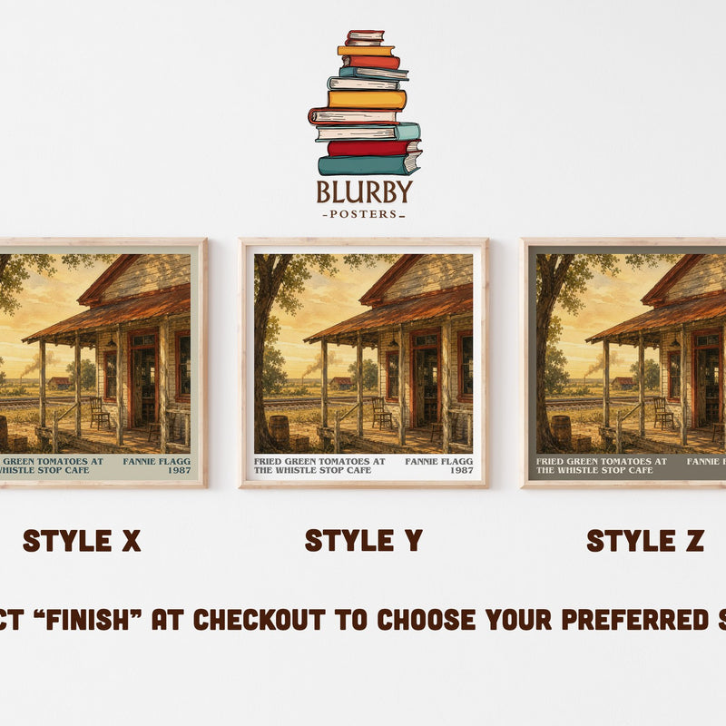 Fried Green Tomatoes at the Whistle Stop Cafe literary print in frame leaning in hallway – contemporary fiction wall art