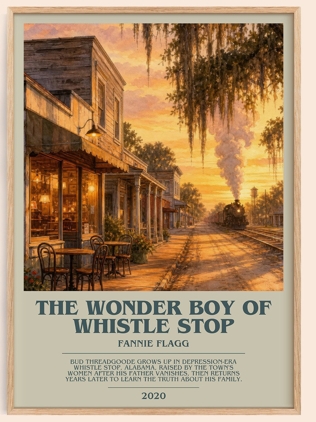 The Wonder Boy of Whistle Stop bookish book poster by Fannie Flagg – framed literary art print