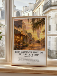 The Wonder Boy of Whistle Stop bookish poster colour and style options – Fannie Flagg book art