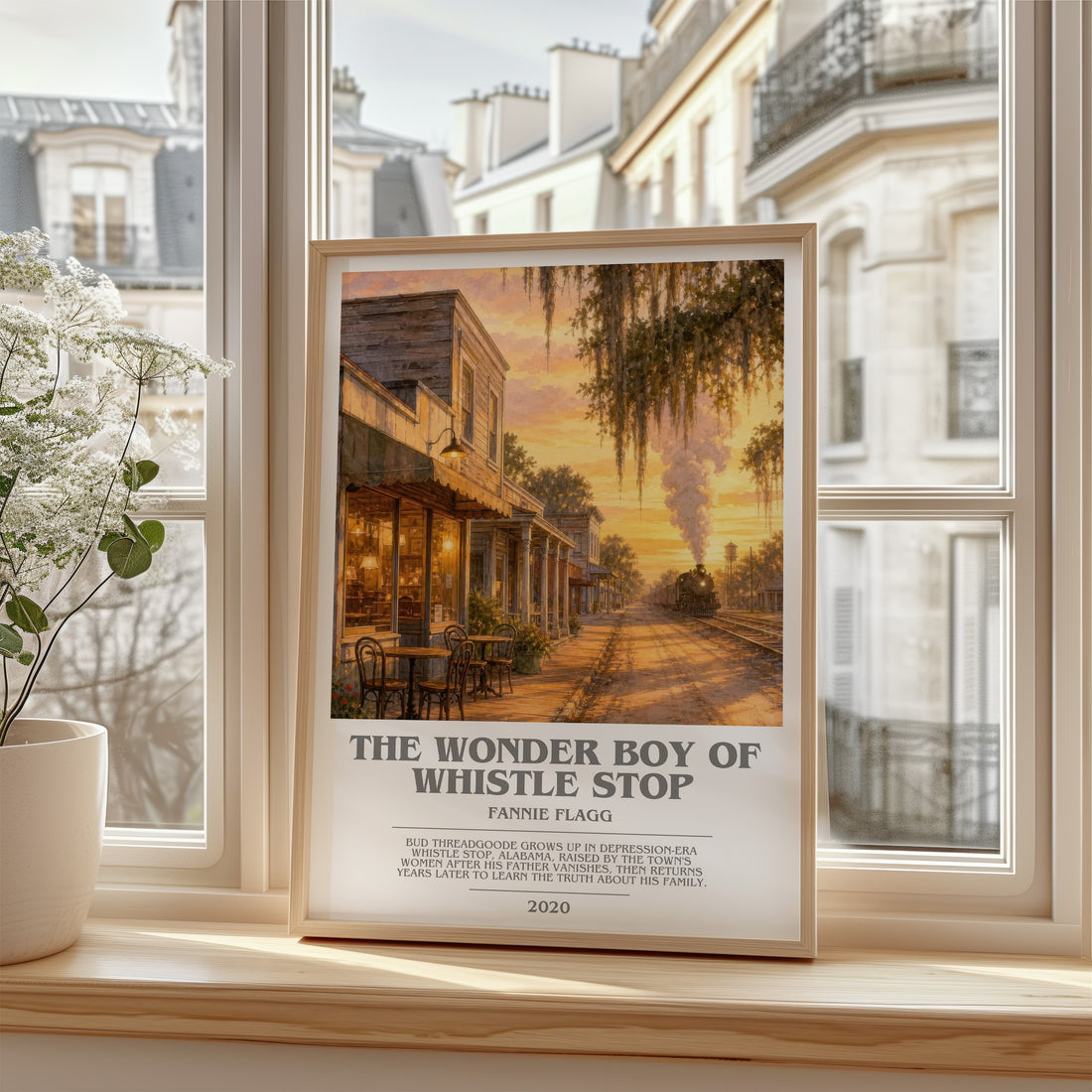 The Wonder Boy of Whistle Stop bookish poster colour and style options – Fannie Flagg book art