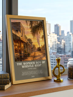 The Wonder Boy of Whistle Stop bookish print framed by window – literary home decor