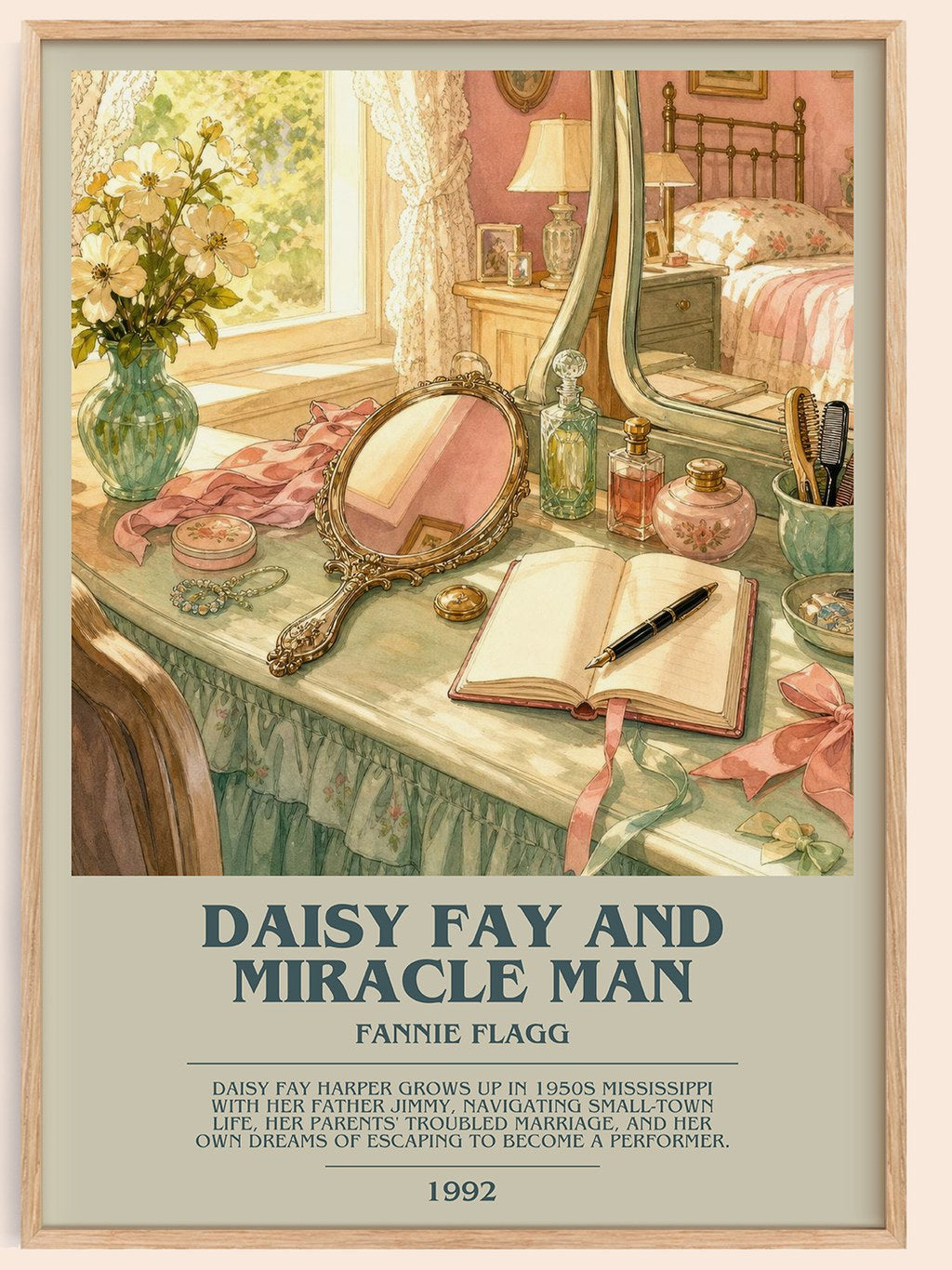 Daisy Fay and Miracle Man bookish book poster by Fannie Flagg – framed literary art print