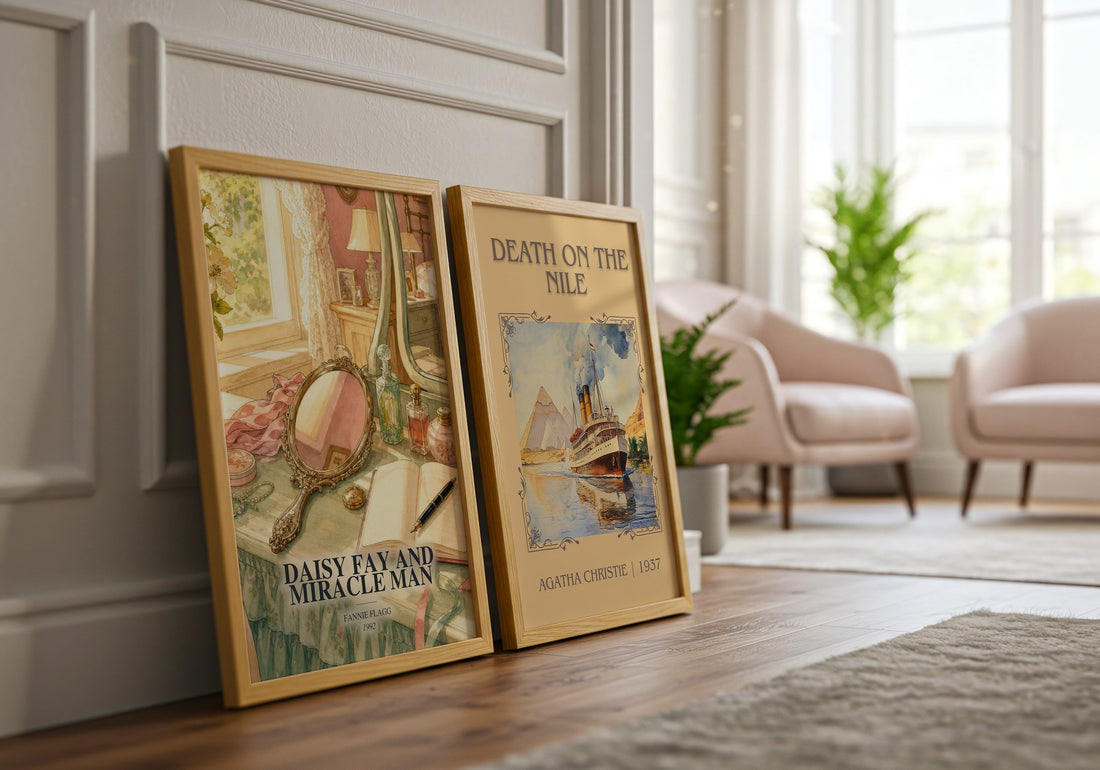Daisy Fay and Miracle Man watercolour print framed by window – literary home decor