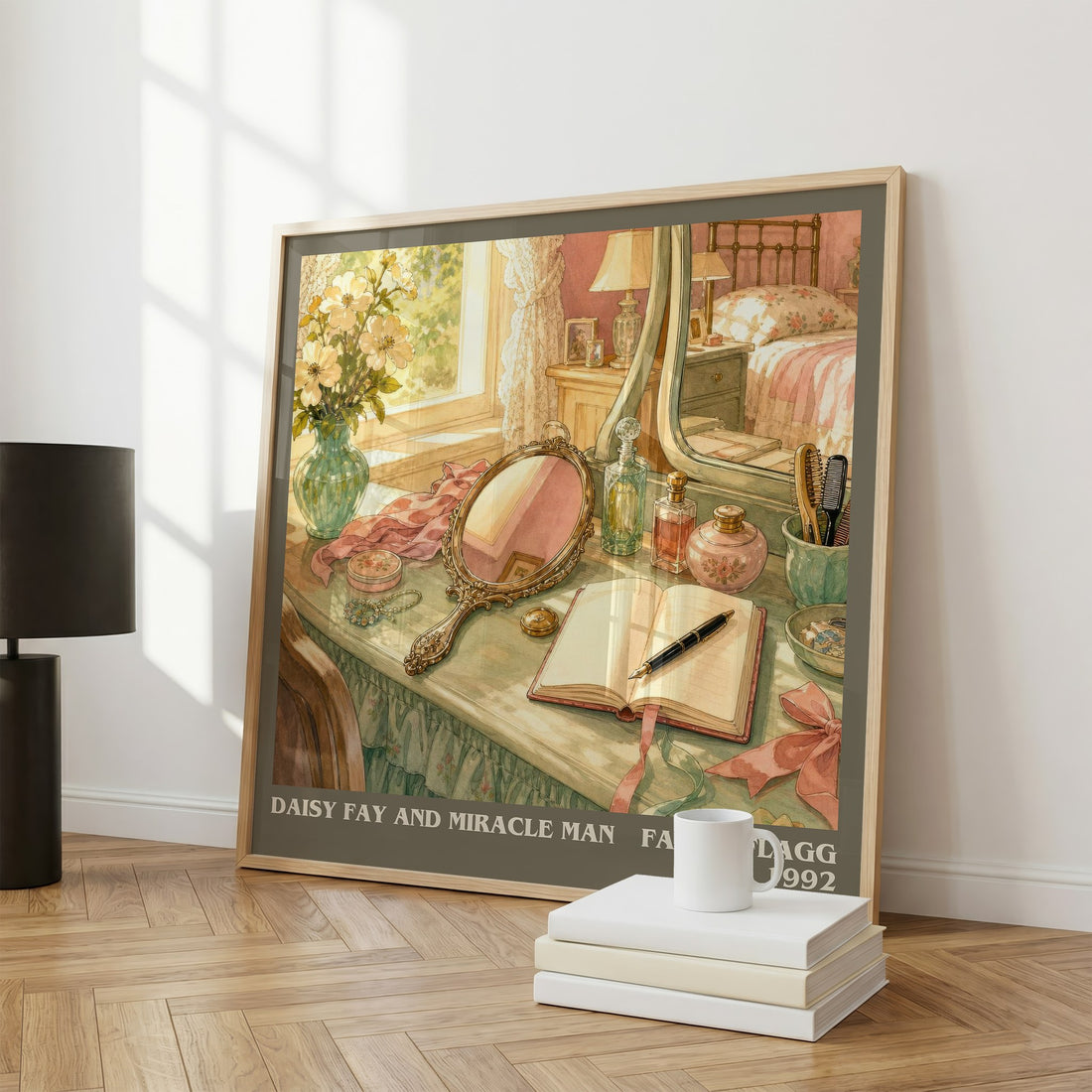 Daisy Fay and Miracle Man literary print framed by window – literary home decor