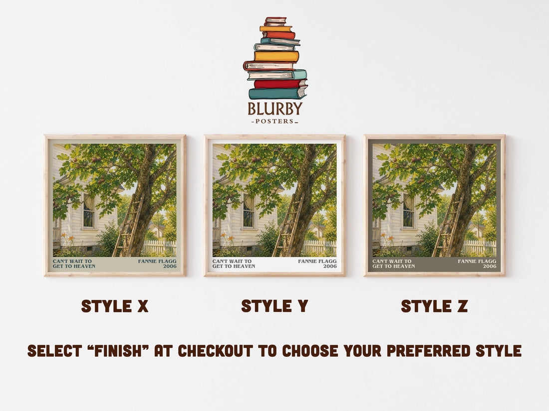 Can't Wait to Get to Heaven literary print in frame leaning in hallway – contemporary fiction wall art (mockup)