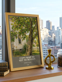 Can't Wait to Get to Heaven book cover print framed by window – literary home decor