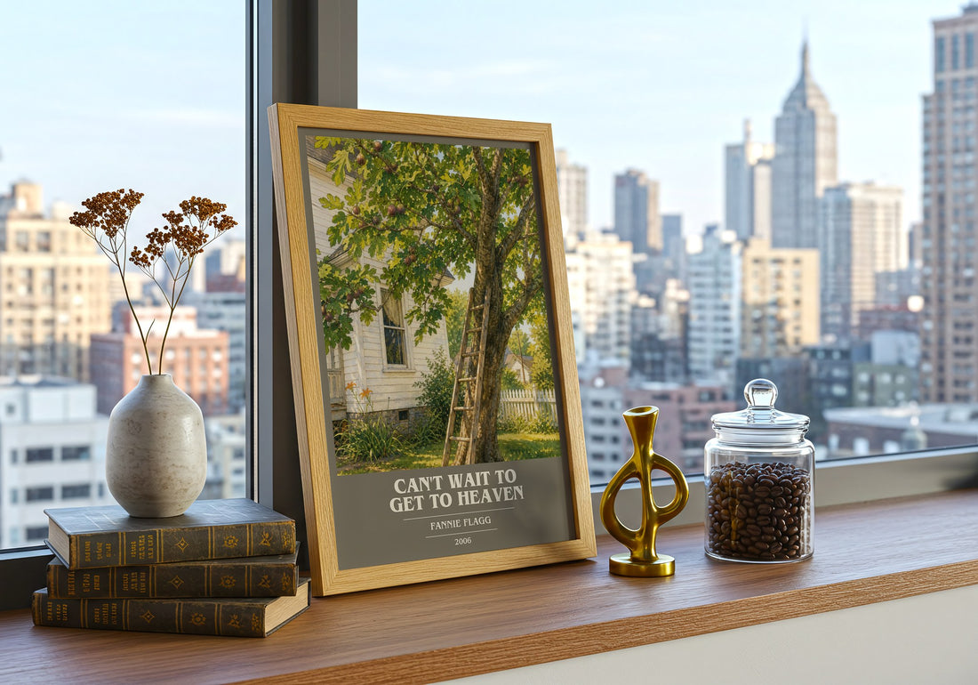 Can't Wait to Get to Heaven book cover print framed by window – literary home decor
