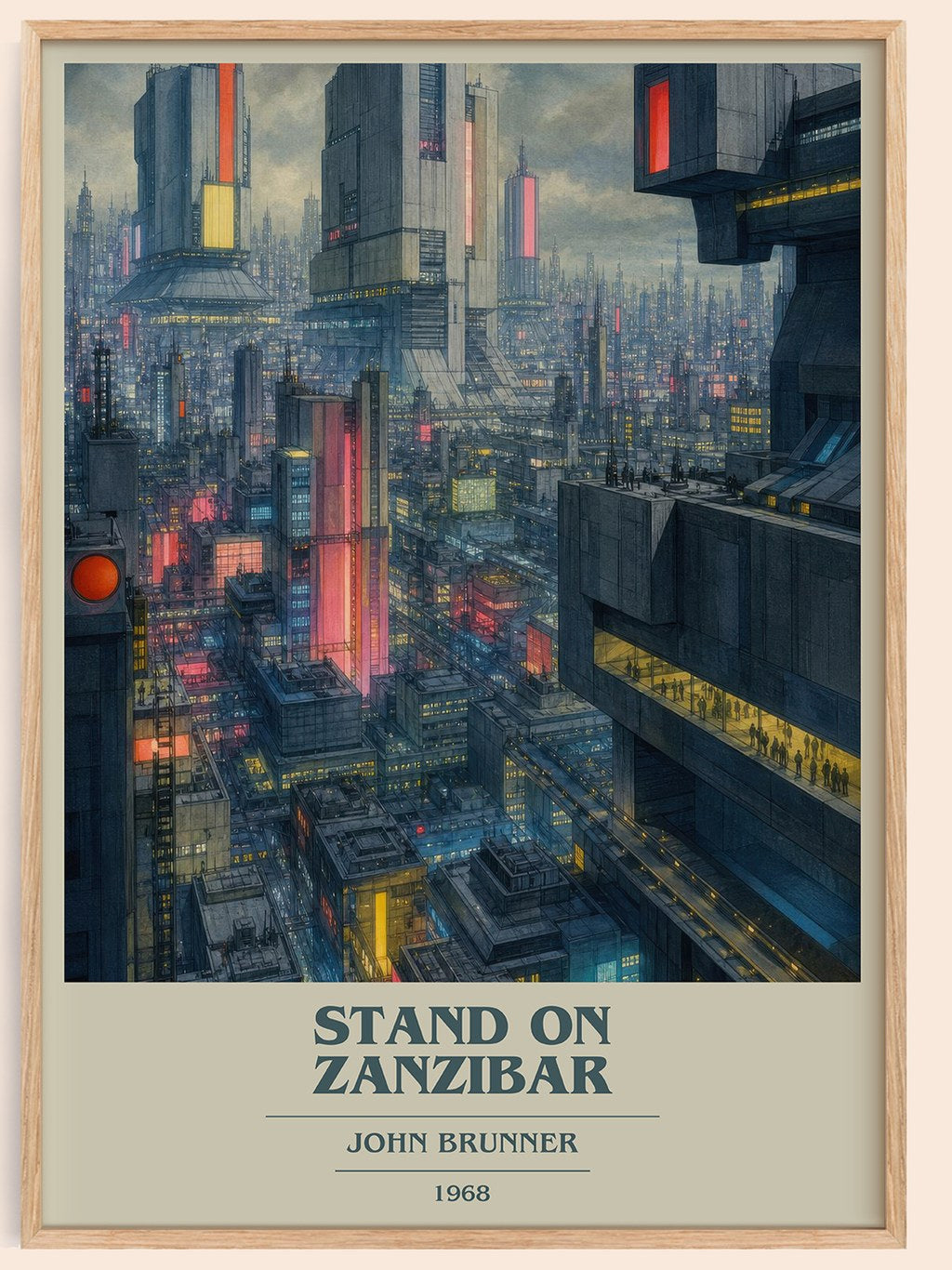 Stand on Zanzibar book cover book poster by John Brunner – framed literary art print