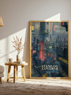 Stand on Zanzibar watercolour print in frame leaning in hallway – sci fi wall art