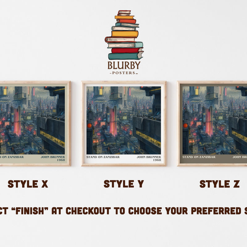 Stand on Zanzibar literary print in frame leaning in hallway – sci fi wall art