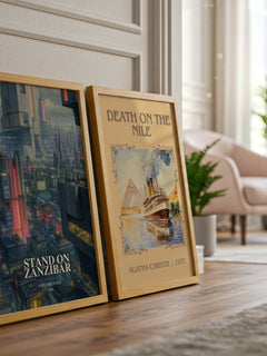 Stand on Zanzibar watercolour print framed by window – literary home decor
