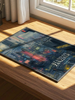 Stand on Zanzibar watercolour book poster framed on wall – sci fi wall art