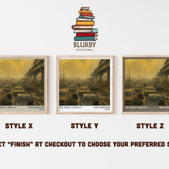 The Sheep Look Up literary print in frame leaning in hallway – sci fi wall art