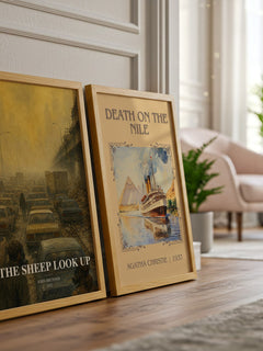 The Sheep Look Up watercolour print framed by window – literary home decor