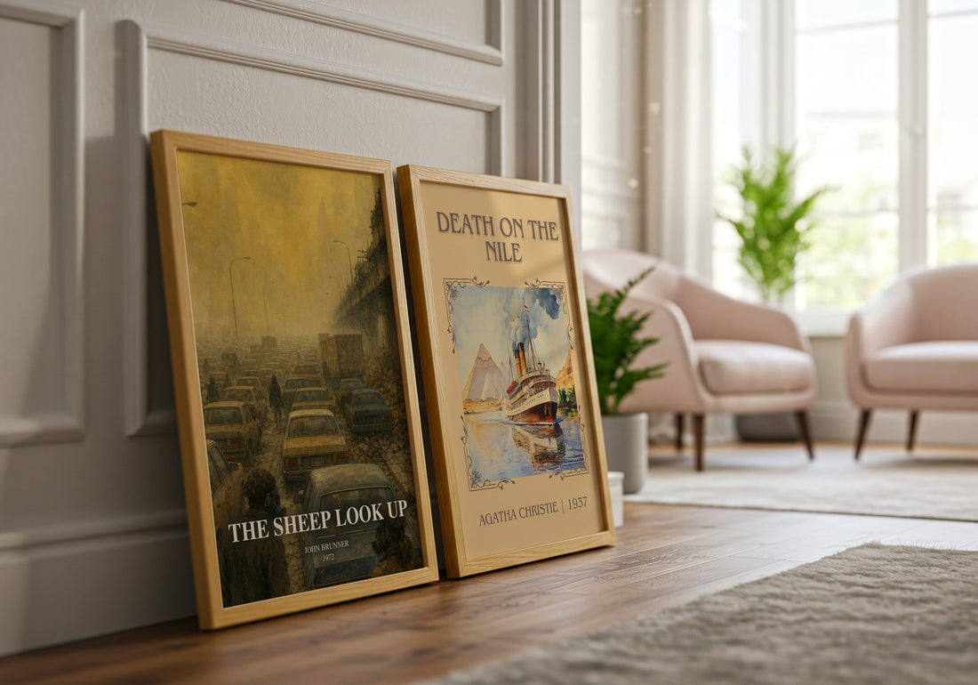The Sheep Look Up watercolour print framed by window – literary home decor