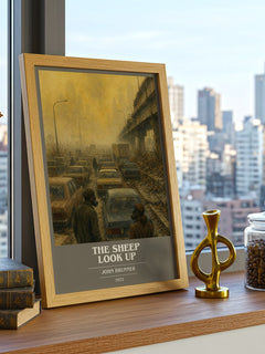 The Sheep Look Up book cover print framed by window – literary home decor