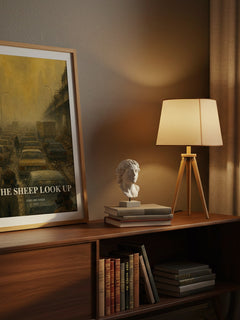 The Sheep Look Up watercolour print on bookshelf – John Brunner fan gift
