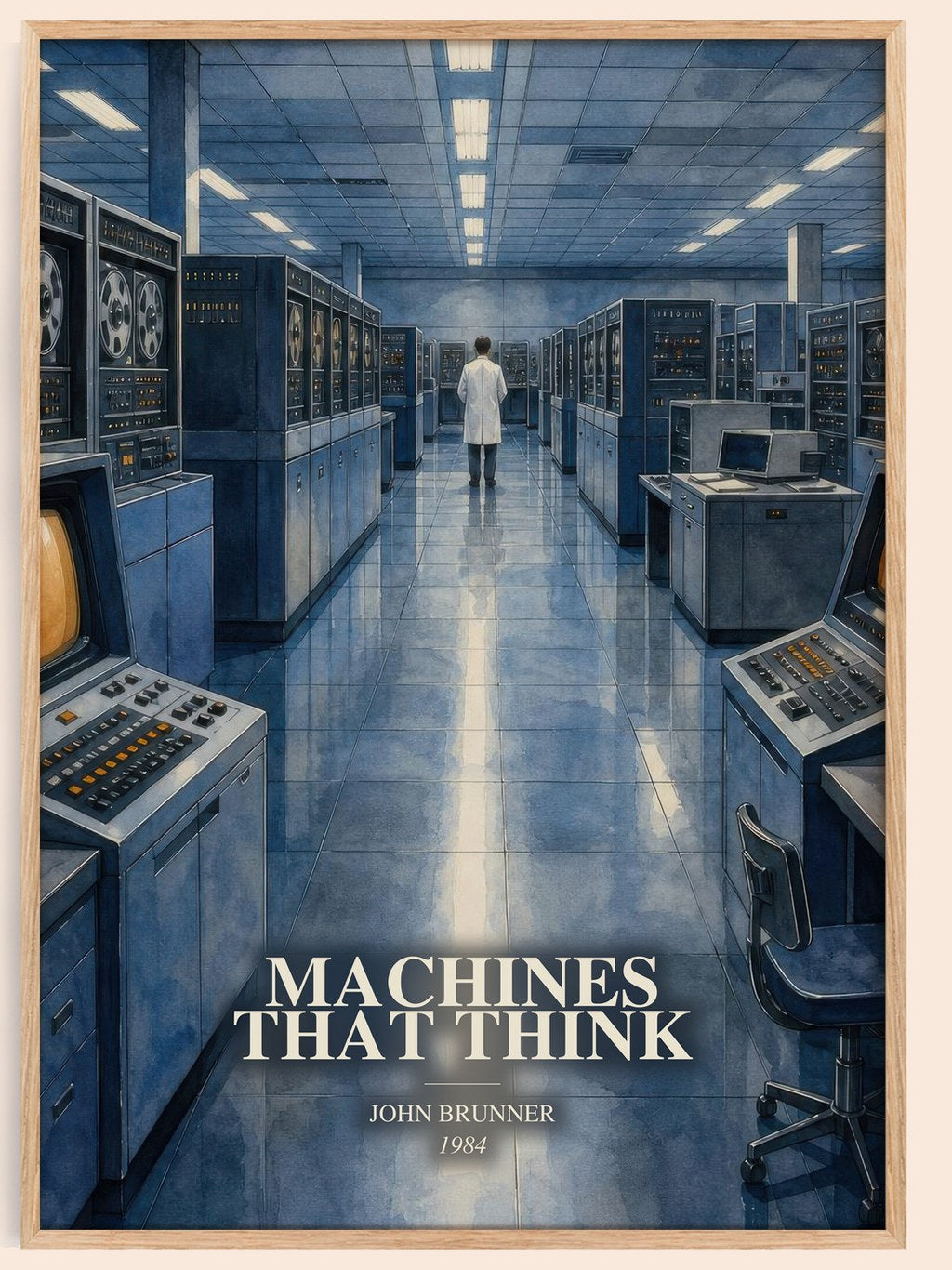 Machines That Think watercolour book poster by John Brunner – framed literary art print
