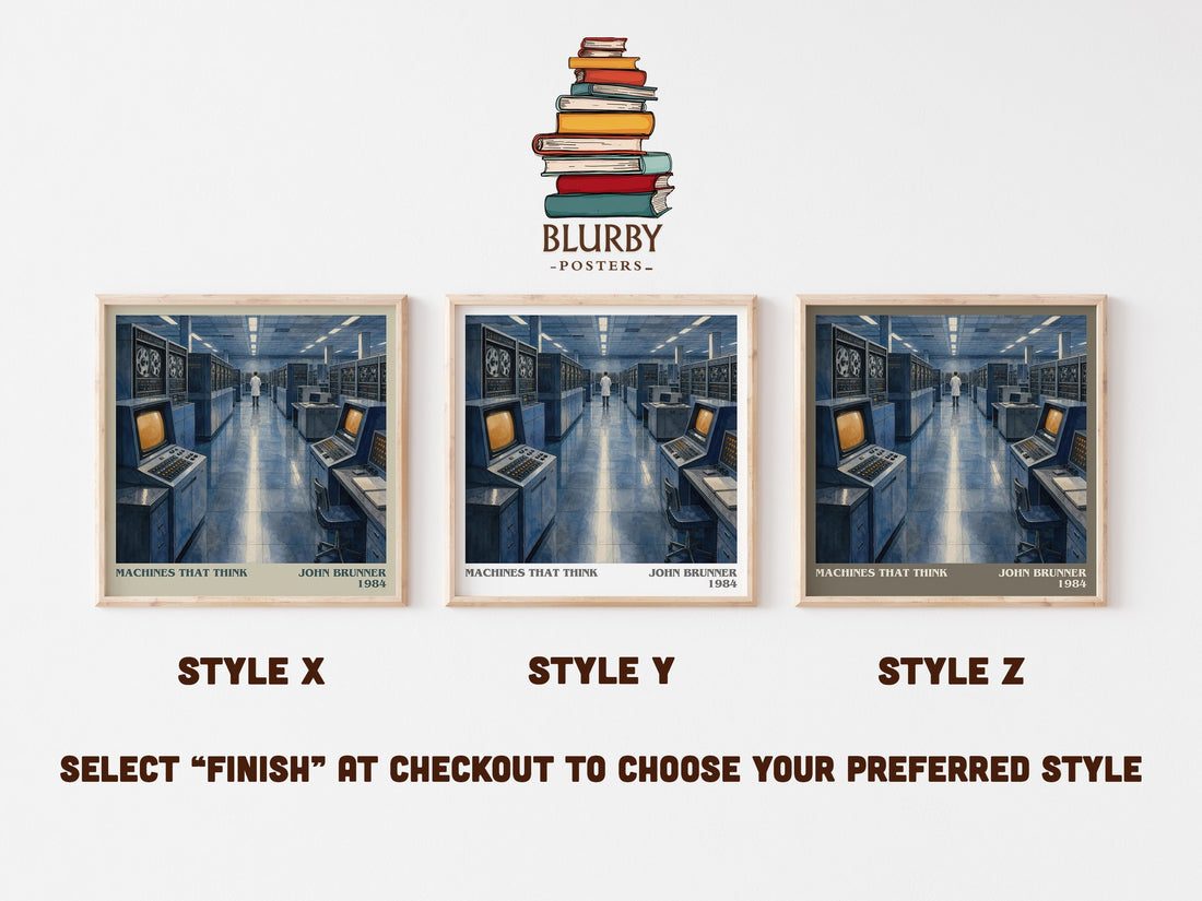 Machines That Think literary print in frame leaning in hallway – sci fi wall art (mockup)