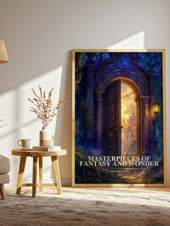 Masterpieces of Fantasy and Wonder watercolour print in frame leaning in hallway – sci fi wall art