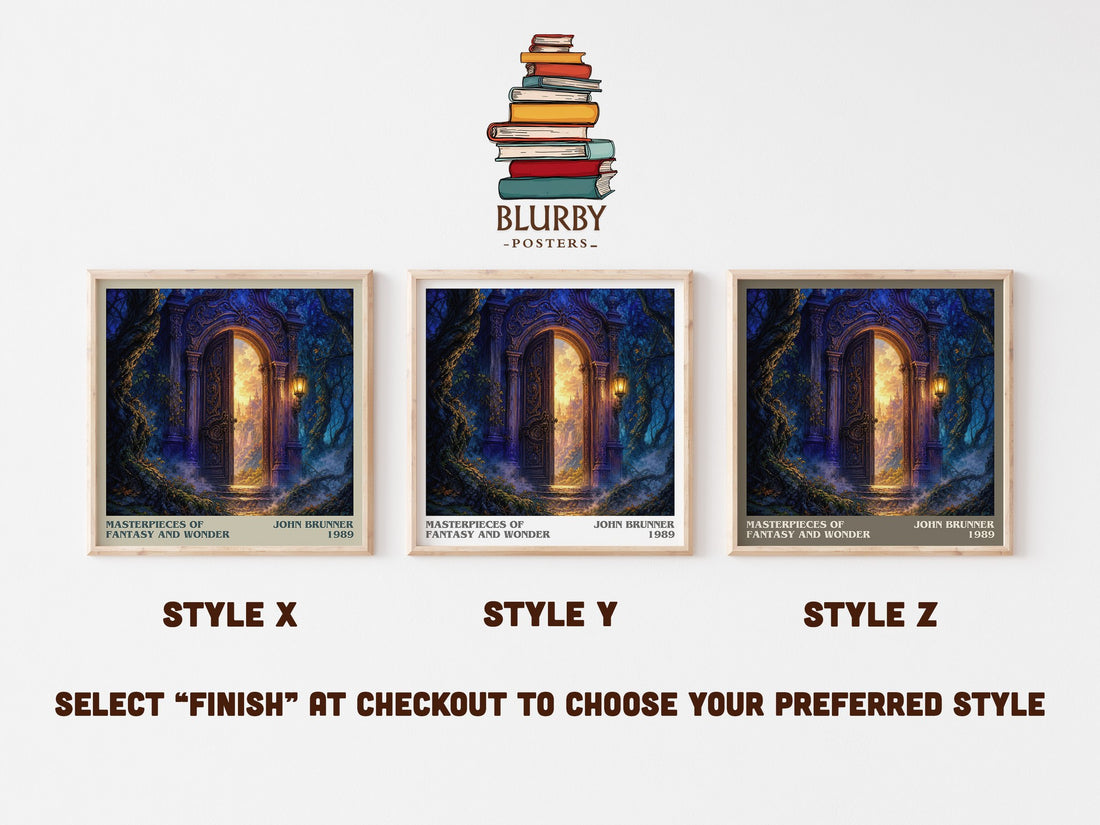 Masterpieces of Fantasy and Wonder literary print in frame leaning in hallway – sci fi wall art (mockup)