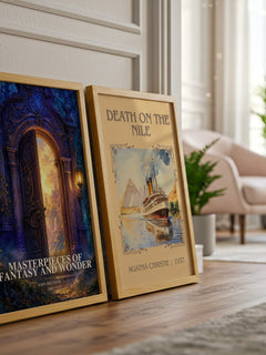 Masterpieces of Fantasy and Wonder watercolour print framed by window – literary home decor
