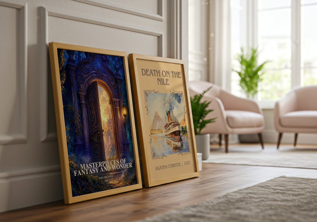 Masterpieces of Fantasy and Wonder watercolour print framed by window – literary home decor