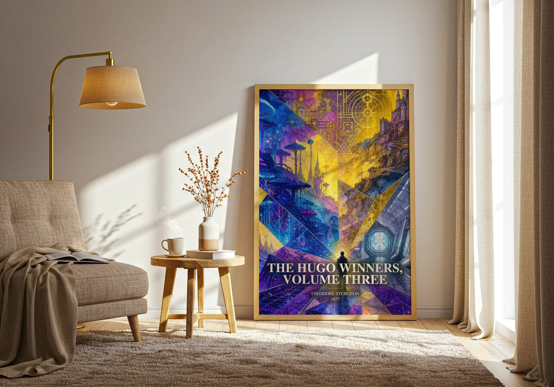 The Hugo Winners, Volume Three watercolour print in frame leaning in hallway – sci fi wall art